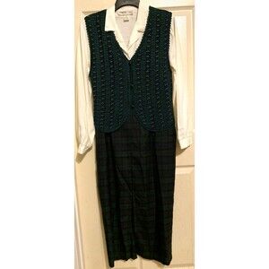 VTG Plaid Modest Maxi Dress Crochet Prairie Academia Grunge Cottage Teacher 90s